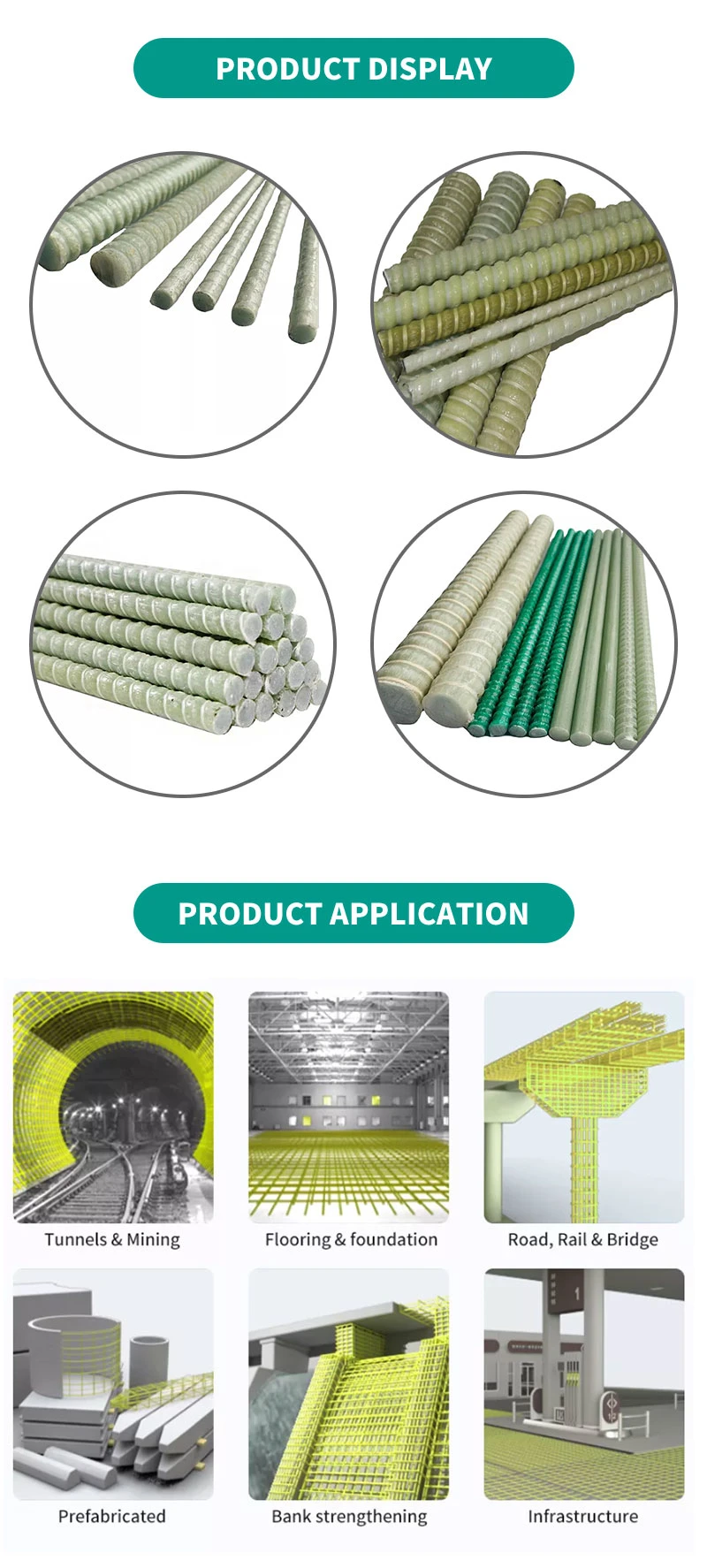 Construction Material Gfrp GRP Bfrp Cfrp Glass Fiberglass FRP Rebar Composite Basalt Carbon Fiber Rebar Price for Concrete