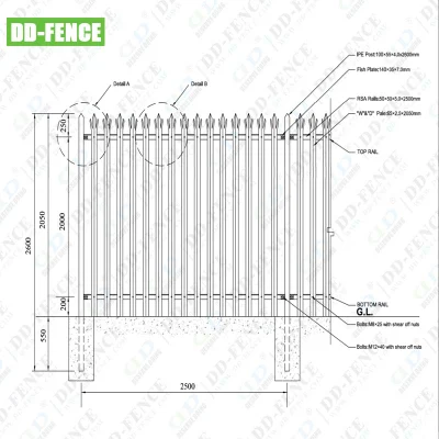 W Section Pale 50*50*6mm Angle Iron Security Concrete Wall Steel Palisade Fencing Ipe Post Design Hot Dipped Galvanized or Powder Coated